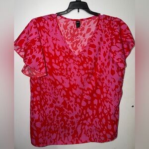 SHEIN Red and Pink Abstract Blouse
